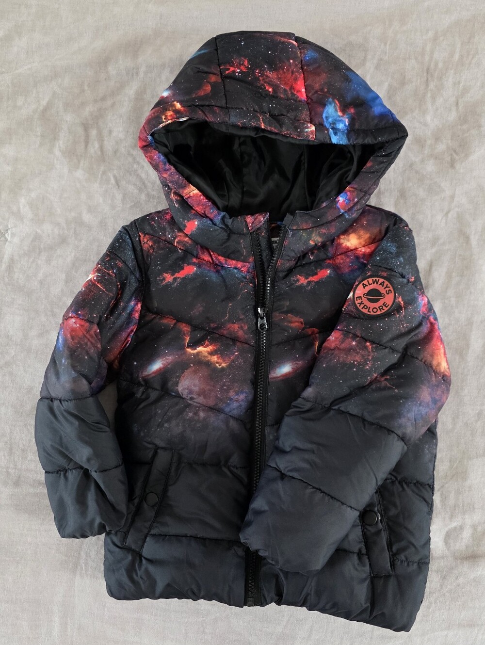 F&F Boys Galaxy Puffer Jacket Hooded Space Print 5-6 years